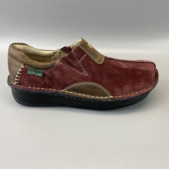 Eastland Roll Call Women's 7M Burgundy Suede Leather Clog‎ Wedge Loafer Shoes - Picture 2 of 14